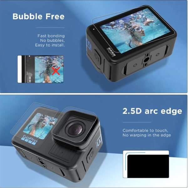 Action Pro Tempered Glass Compatibile with GoPro Hero 13 Black screen protector flim ＆ Camera Lens Protector, Tempered Glass, High Definition Clear, Case Friendly, Anti-Scratch (Pack of 3) - Image 3