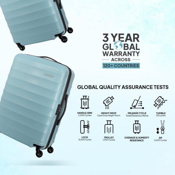 American Tourister Polycarbonate Barcelona 69 Cms Medium Spinner 4 Wheels Hardside Check-in Suitcase with A Multi-Stage Telescopic Trolly & Pack Smart Interiors - Powder Blue, H-48 Cm - Image 8