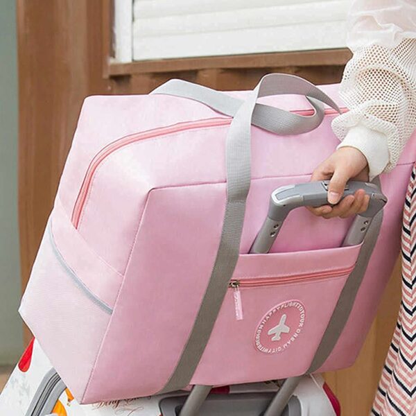 Zeinwap Travel Bags for Luggage Spacious with Pockets Foldable Weekender Zipper Duffle Bag for Travel Stylish Handbag Conveniently Carry on Trolley Bag Waterproof - 44 x 18 x 35 cm (Pink) - Image 3