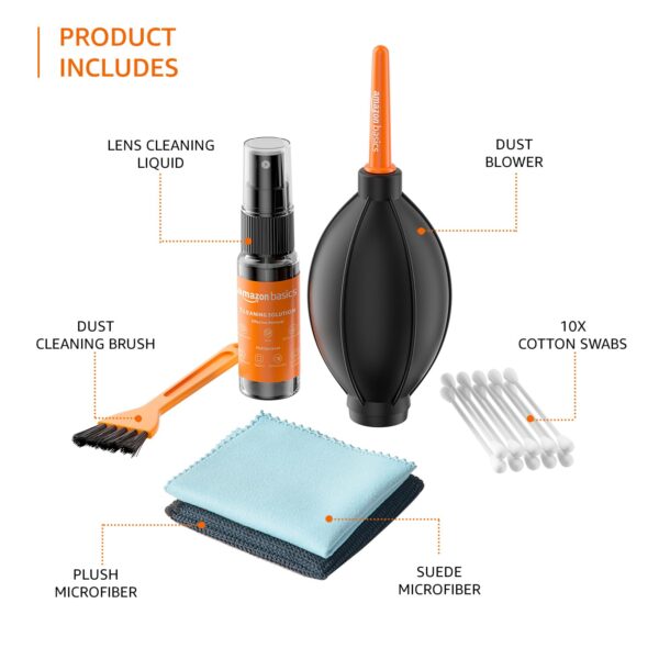 Amazon Basics Professional 6-in-1 Cleaning Kit for Laptops, Tablets, Smartphones, Cameras (Includes: Air Blower, Cotton Swabs, Suede + Plush Micro-Fiber Cloth, Cleaning Brush, Cleaning Solution) - Image 6
