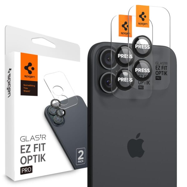 Spigen EZ Fit Optik Pro Tempered Glass Camera Lens Protector Guard for iPhone 16/16 Plus (Black) - 2 Pack - Image 2