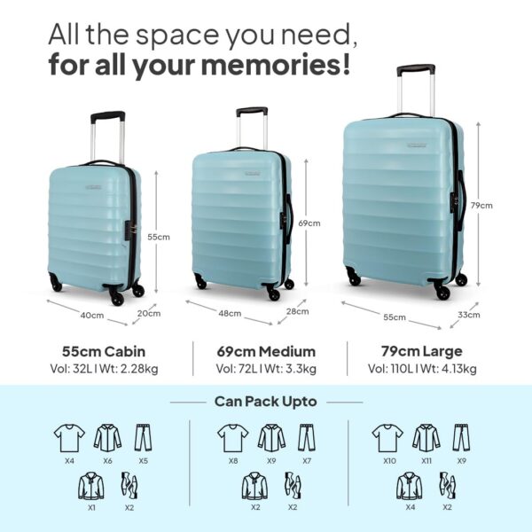 American Tourister Polycarbonate Barcelona 69 Cms Medium Spinner 4 Wheels Hardside Check-in Suitcase with A Multi-Stage Telescopic Trolly & Pack Smart Interiors - Powder Blue, H-48 Cm - Image 7