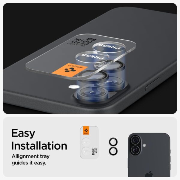 Spigen EZ Fit Optik Pro Tempered Glass Camera Lens Protector Guard for iPhone 16/16 Plus (Black) - 2 Pack - Image 5
