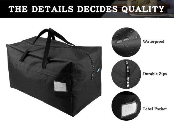 BLACKBOXES 100L Large Size Ornament Water Resistant Travle Duffel Tote Storage Bags with Carry Handles, (Black, Pack of 1) - Image 5