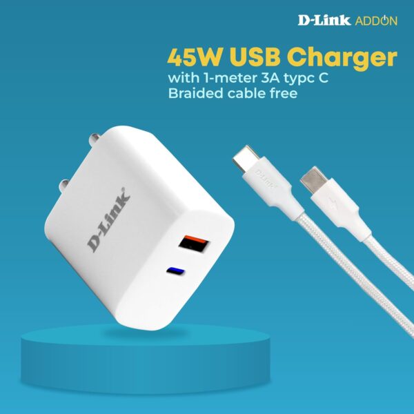 D-Link 45W GaN Fast Charger with PD 3.0 & QC 4+|Dual Port USB-C & USB-A Adapter|FREE 1M Type-C to Type-C Cable|Compact Travel Charger with Multi-Protection|Compatible with iPhone, Android, iPad & More - Image 4