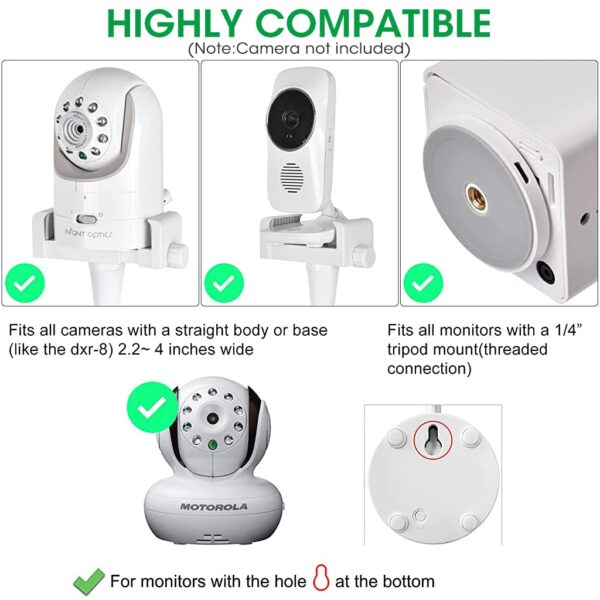 ZORBES® Baby Monitor Stand Baby Camera Stand Flexible Monitor Fits Infant Optics DXR 8 and DXR-8 Pro and other baby monitors,can be fixed to the crib frame or furniture (Stand only) - Image 3