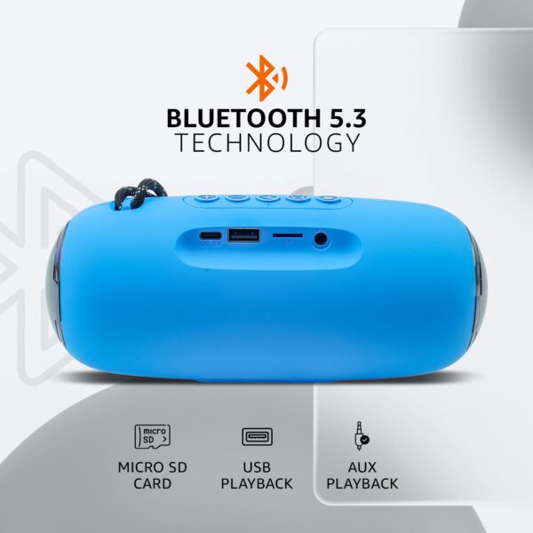 amazon basics B10 10W RMS Bluetooth Speaker with 2000 mAh Battery | Up to 8 hrs of Playback | RGB | Bluetooth 5.3, AUX in, USB & Micro SD Card Connectivity | Type-C Charging (Blue) - Image 6
