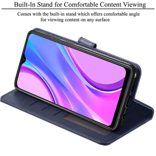 TheGiftKart Flip Back Cover Case for Redmi 9 Prime/Poco M2 | Dual-Color Leather Finish | Inbuilt Stand & Pockets | Wallet Style Flip Back Case Cover for Redmi 9 Prime/Poco M2 (Blue & Brown) - Image 4