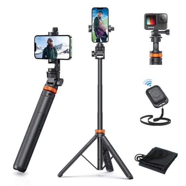 Celfiexpt Long Selfie Stick Tripod with Bluetooth Remote Multiple Mount Tripod Stand for iPhone Camera Gopro 62" Sturdy Mobile Tripod for Vlogging Travel Photography - Image 2