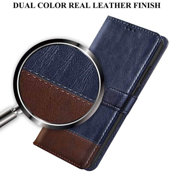 TheGiftKart Flip Back Cover Case for Redmi 9 Prime/Poco M2 | Dual-Color Leather Finish | Inbuilt Stand & Pockets | Wallet Style Flip Back Case Cover for Redmi 9 Prime/Poco M2 (Blue & Brown) - Image 3
