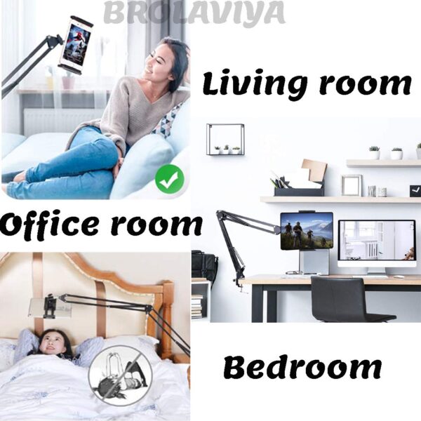 BROLAVIYA Tabletop Cell Phone Tablet Stand, Gooseneck Flexible Lazy Arm Bracket for Both Mobiles and Tablets Device 4~11 inches Diagonal inches Display Mount for Desktop Bedroom, Office, Kitchen - Image 4