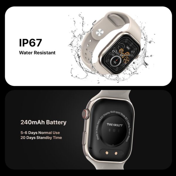 Fire-Boltt Brillia Smart Watch with 51.3mm (2.02 inch) AMOLED Display, Bluetooth Calling, SpO2, Heart Rate Monitoring, 120+ Sports Modes (Brillia, Beige) - Image 12