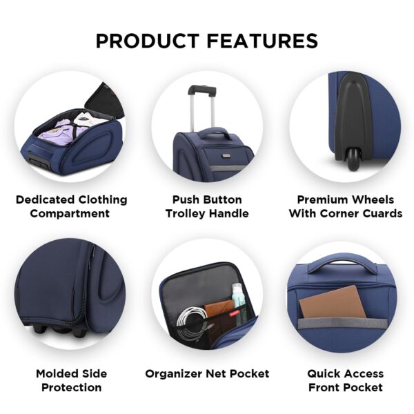 HARISSONS Sleek 38L Overnighter Trolley Bag with Wheel for Travel | Small Cabin Luggage Suitcase for Men & Women (Navy) - Image 7