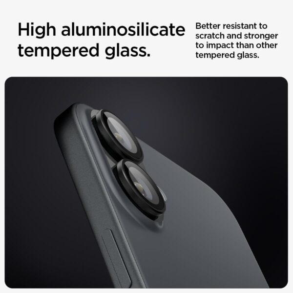 Spigen EZ Fit Optik Pro Tempered Glass Camera Lens Protector Guard for iPhone 16/16 Plus (Black) - 2 Pack - Image 4