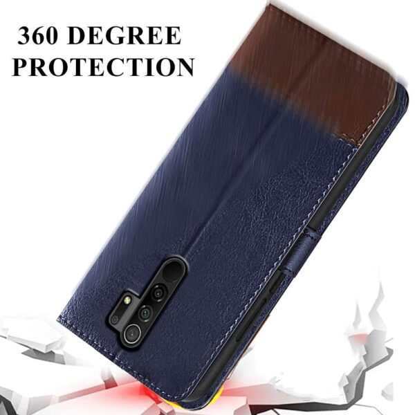 TheGiftKart Flip Back Cover Case for Redmi 9 Prime/Poco M2 | Dual-Color Leather Finish | Inbuilt Stand & Pockets | Wallet Style Flip Back Case Cover for Redmi 9 Prime/Poco M2 (Blue & Brown) - Image 8