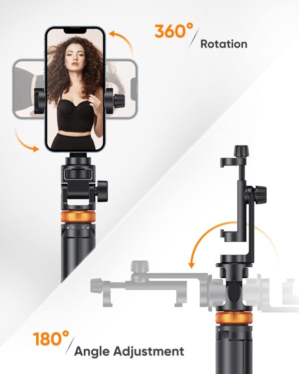 Celfiexpt Long Selfie Stick Tripod with Bluetooth Remote Multiple Mount Tripod Stand for iPhone Camera Gopro 62" Sturdy Mobile Tripod for Vlogging Travel Photography - Image 7