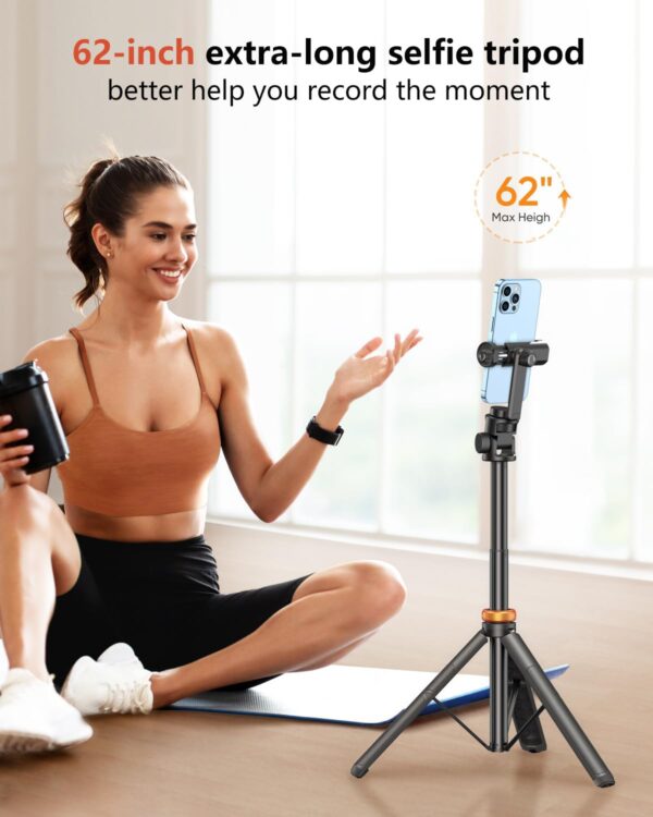 Celfiexpt Long Selfie Stick Tripod with Bluetooth Remote Multiple Mount Tripod Stand for iPhone Camera Gopro 62" Sturdy Mobile Tripod for Vlogging Travel Photography - Image 4