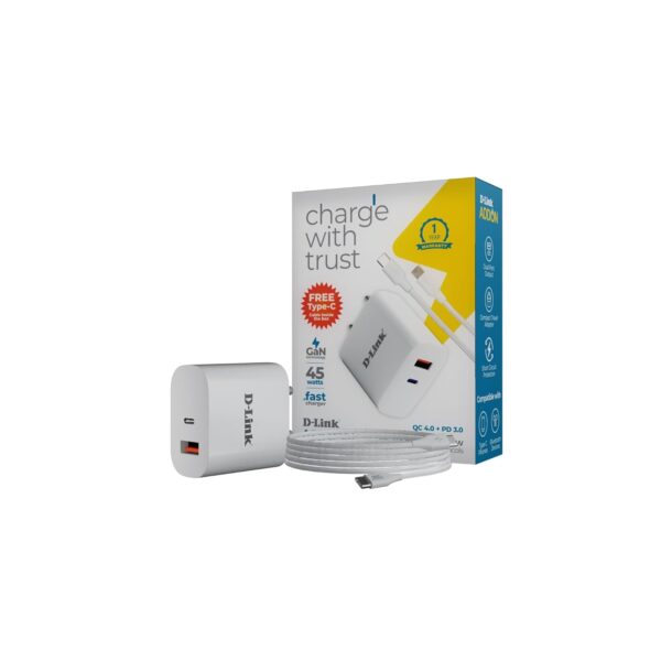 D-Link 45W GaN Fast Charger with PD 3.0 & QC 4+|Dual Port USB-C & USB-A Adapter|FREE 1M Type-C to Type-C Cable|Compact Travel Charger with Multi-Protection|Compatible with iPhone, Android, iPad & More - Image 5