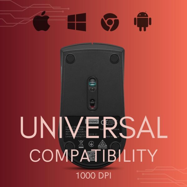 Lenovo 150 Wireless Compact Mouse, 1K DPI Optical sensor, 2.4GHz Wireless NanoUSB, 10m range, 3button(left,right,scroll) upto 3M left/right clicks, 10month battery, Ambidextrous, Ergonomic, GY51L52638 - Image 6