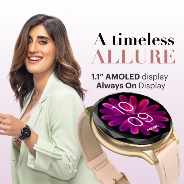 Noise Diva Smartwatch with Diamond Cut dial, Glossy Metallic Finish, AMOLED Display, Mesh Metal and Leather Strap Options, 100+ Watch Faces, Female Cycle Tracker Smart Watch for Women (Gold Link) - Image 7