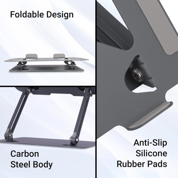 Zebronics NS3000 Portable Laptop & Tablet Stand Supports Upto 17” with Max. 5KG Support, Anti-Slip Silicone Pads, Foldable Design, Multi Angle Adjustment, Carbon Steel Body - Image 6