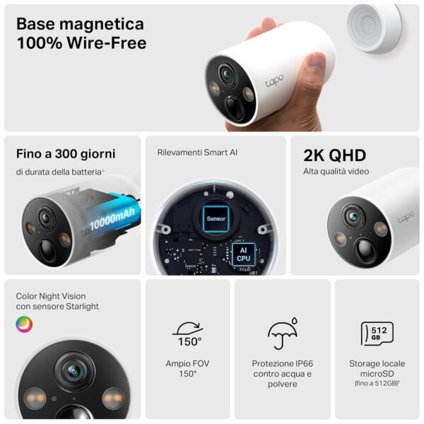 Tapo TP-Link C425 Pack of 2 Wire-Free Indoor/Outdoor 2K QHD 4MP 1440p Battery Powered Smart Security Camera, Starlight Color Night Vision, Person/Pet/Vehicle Detection - Image 3
