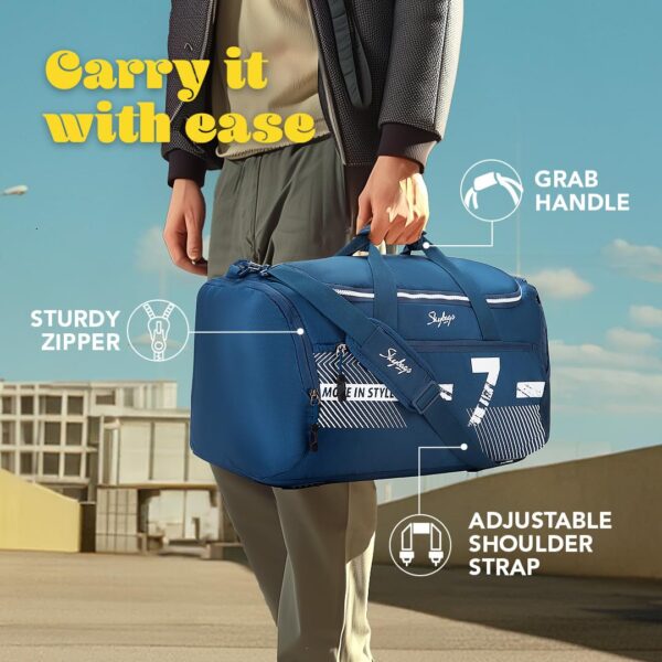 Skybags Polyester Stride 52Cm Gym Duffle Bag for Men and Women with Multiple Pockets and Separate Shoe Compartment for Travel, Sports and Workouts (Blue) with Wet Pouch - Image 5