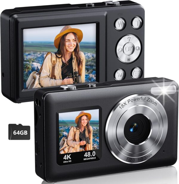 DIVINE Digital Camera 4K 48MP Kids Camera, Dual Screen & Autofocus Point and Shoot Digital Cameras with 64GB SD Card, 16X Zoom, Built-in Batteries (DDC-75) - Image 2