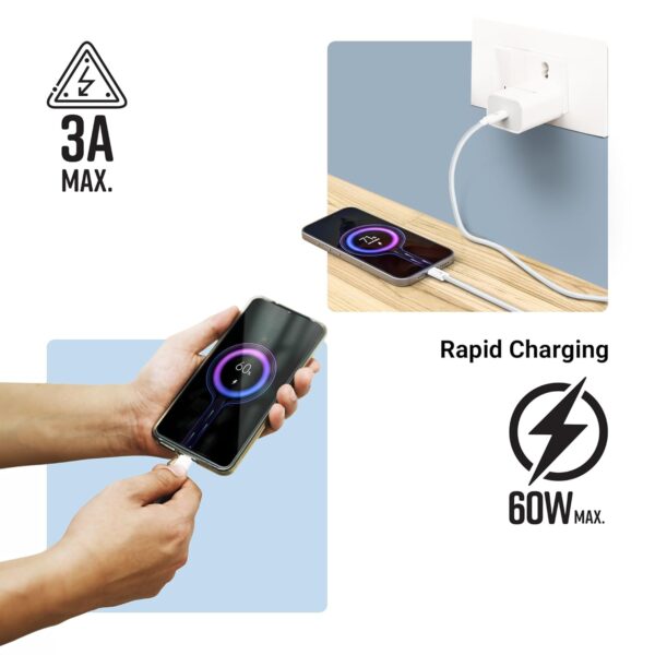 ZEBRONICS Type C to Type C Strong Braided Cable, 60W PD Fast Charging, for iPhone 16 Series, 15 Series, iPad, MacBook, Samsung, Other Android Devices, Data Sync, 1 Meter (ZEB-TT60+) - Image 4