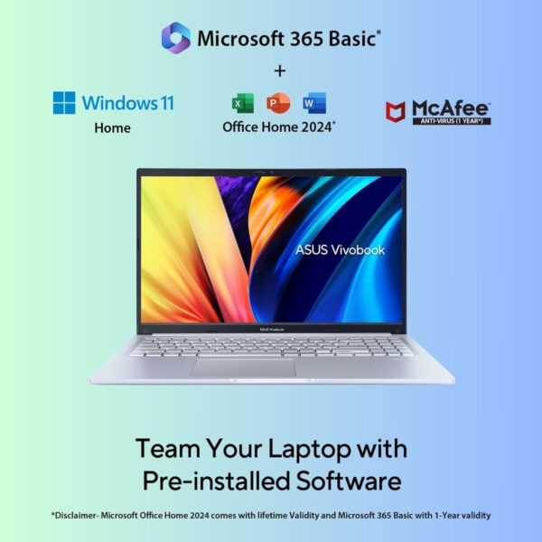 ASUS Vivobook 15,13th Gen,Intel Core i7-13620H(Intel UHD iGPU/16GB RAM/512GB SSD/FHD/15.6"/60Hz/Backlit Keyboard/Windows 11/M365 Basic (1Year)*/Office Home 2024/Cool Silver/1.70 kg) X1502VA-BQ837WS - Image 7
