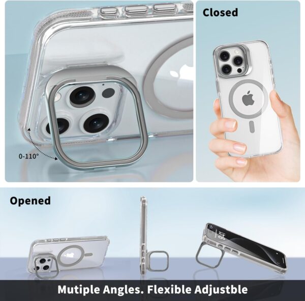 Elzzi Classic Series iPhone 15 Pro Case Compatible with MagSafe Built-in Camera Stand Phone Cover Transparent Military-Grade Protective Drop Protection Non Yellowing Hard PC +TPU, Natural Titanium - Image 5