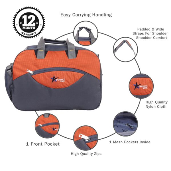 70 Litre Travel Duffle Bags for Luggage Bags for Travelling Bag Men and Women for Light Weight Trolley Polyester Soft Material Water Resistant with 2 Wheels (Grey Orange) - Image 7