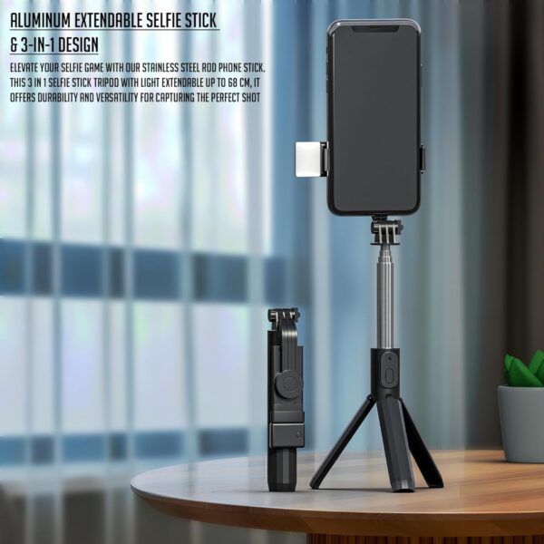 Lapster Rechargeable LED Selfie Stick with Tripod Stand, 3-in-1 Multifunctional Design – Featuring Brightness Levels for Makeup, Selfies, Vlogging, and Photo Shoots, Complete with Bluetooth Remote - Image 5