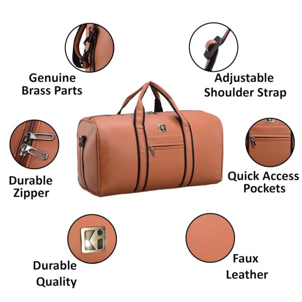 Kuber Industries Premium Leather Duffle Bags for Travel for Women & Men | Spacious Cabin Bag with Detachable Shoulder Strap | Water Resistant Luggage Bag for Travelling & Tour | Brown - Image 7