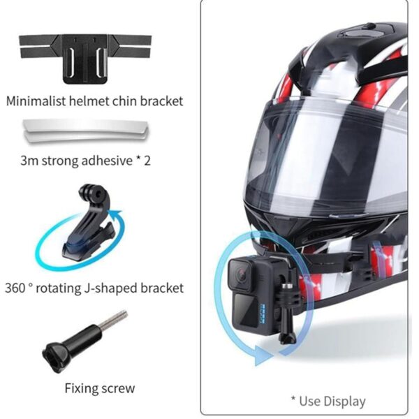Sounce Action-cam Compatible Chin Mount for Motorcycle with J-Hook and Screw Helmets Secure and Convenient Helmet for GoPro and Action Cameras with Speed 160kmph - Black - Image 9