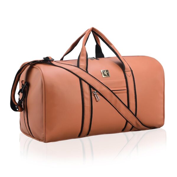 Kuber Industries Premium Leather Duffle Bags for Travel for Women & Men | Spacious Cabin Bag with Detachable Shoulder Strap | Water Resistant Luggage Bag for Travelling & Tour | Brown - Image 2