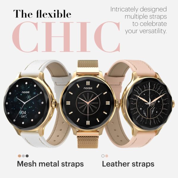 Noise Diva Smartwatch with Diamond Cut dial, Glossy Metallic Finish, AMOLED Display, Mesh Metal and Leather Strap Options, 100+ Watch Faces, Female Cycle Tracker Smart Watch for Women (Gold Link) - Image 6