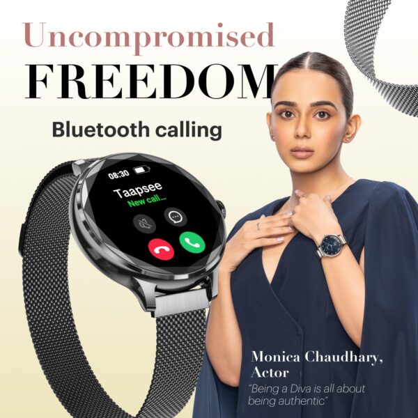 Noise Diva Smartwatch with Diamond Cut dial, Glossy Metallic Finish, AMOLED Display, Mesh Metal and Leather Strap Options, 100+ Watch Faces, Female Cycle Tracker Smart Watch for Women (Gold Link) - Image 8