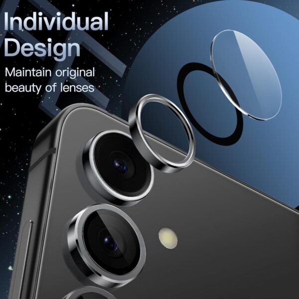 FabeKee Tempered Glass Camera Lens Protector For Samsung Galaxy S24 FE 5G 9H Hardness, Full Coverage Anti Scratch Camera Metal Ring (Samsung S24 FE 5G, Black) - Image 3