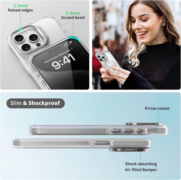 Elzzi Classic Series iPhone 15 Pro Case Compatible with MagSafe Built-in Camera Stand Phone Cover Transparent Military-Grade Protective Drop Protection Non Yellowing Hard PC +TPU, Natural Titanium - Image 6