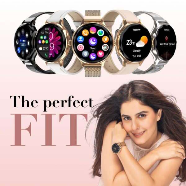 Noise Diva Smartwatch with Diamond Cut dial, Glossy Metallic Finish, AMOLED Display, Mesh Metal and Leather Strap Options, 100+ Watch Faces, Female Cycle Tracker Smart Watch for Women (Gold Link) - Image 9