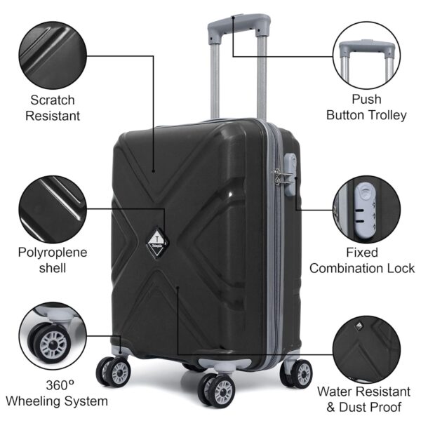 Trumpkin Small Suitcase/Cabin-Luggage / 20" inch/Size 55 cm/Hard-Sided Polypropylene Luggage Trolley Bag/Model-X / 360 Rotating / 8 Wheels (Jet Black, Small) - Image 3