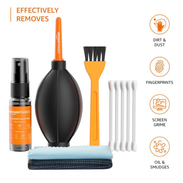 Amazon Basics Professional 6-in-1 Cleaning Kit for Laptops, Tablets, Smartphones, Cameras (Includes: Air Blower, Cotton Swabs, Suede + Plush Micro-Fiber Cloth, Cleaning Brush, Cleaning Solution) - Image 3