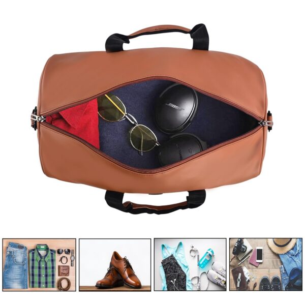 Kuber Industries Premium Leather Duffle Bags for Travel for Women & Men | Spacious Cabin Bag with Detachable Shoulder Strap | Water Resistant Luggage Bag for Travelling & Tour | Brown - Image 6