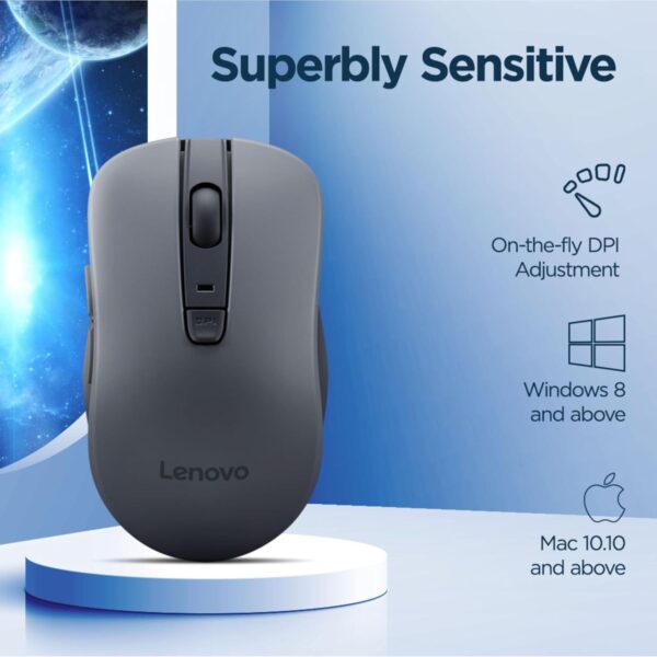 Lenovo WL310 Bluetooth Silent Mouse, Bluetooth 5.0, Upto 3million Button clicks, 1600 DPI, 6 Buttons (Left Click, Right Click, Scroll Click, DPI, 2 x Side Buttons), DPI LED Indicator, Grey - Image 5