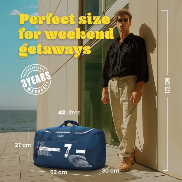Skybags Polyester Stride 52Cm Gym Duffle Bag for Men and Women with Multiple Pockets and Separate Shoe Compartment for Travel, Sports and Workouts (Blue) with Wet Pouch - Image 7