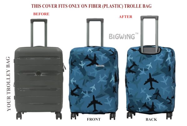BIGWING Protective Cover in Polyester Fabric with Plane Print for | 20' Inch 55 cm Small Size | Hard Luggage Trolley Bag Cover (Fits Only On Fiber - Plastic Trolley Bag) - Image 6