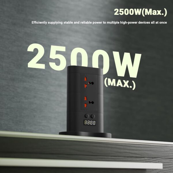 ZEBRONICS Power Block 385, Tower Extension Board/Strip, 2500 Watts, 10 Amps, 1x Type C Port, 8X Universal Socket, 2X USB Port, LED Indicator, Digital Counter, On/Off Switch, 5 Meter - Image 3