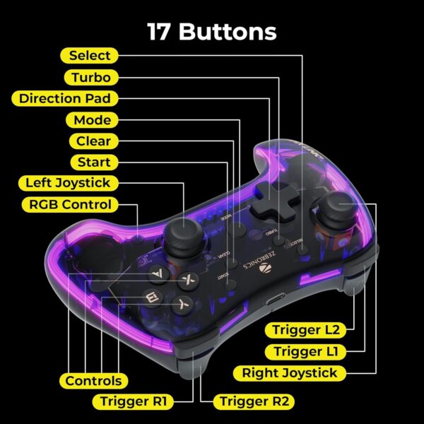 ZEBRONICS MAX LINK + Wireless Gamepad, Dual motors Haptic feedback, Built-in rechargeable battery, RGB light, Plug & play, Supports (Windows | Android | PS3 | PS4 | XBOX 360) - Image 5