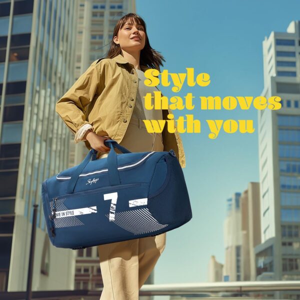 Skybags Polyester Stride 52Cm Gym Duffle Bag for Men and Women with Multiple Pockets and Separate Shoe Compartment for Travel, Sports and Workouts (Blue) with Wet Pouch - Image 3